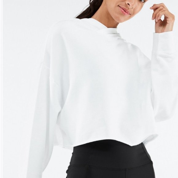 Fabletics Tops - BRAND NEW Fabletics Women's White Brisa Cropped Raw Edge Hoodie - Size XS